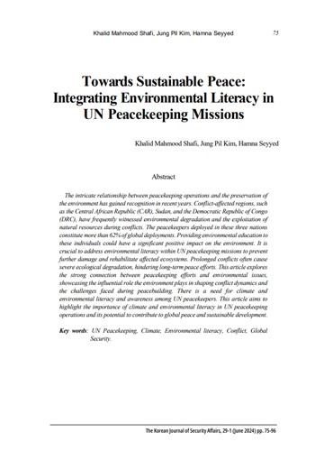 [KJSA Vol.29 No.1] Towards Sustainable Peace: Integrating Environmental Literacy in UN Peacekeeping Mission